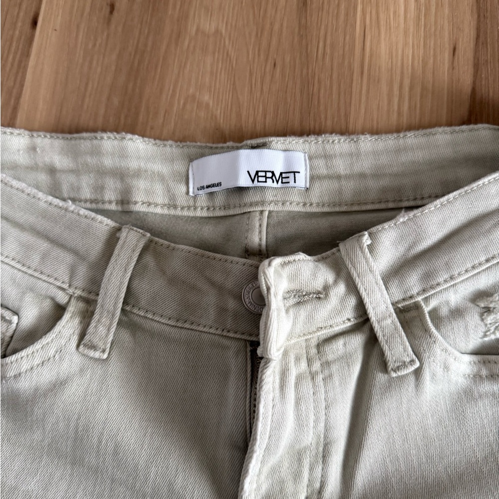 Elegant Wide Leg Cream/Cement Color Jeans - Picture 2 of 6